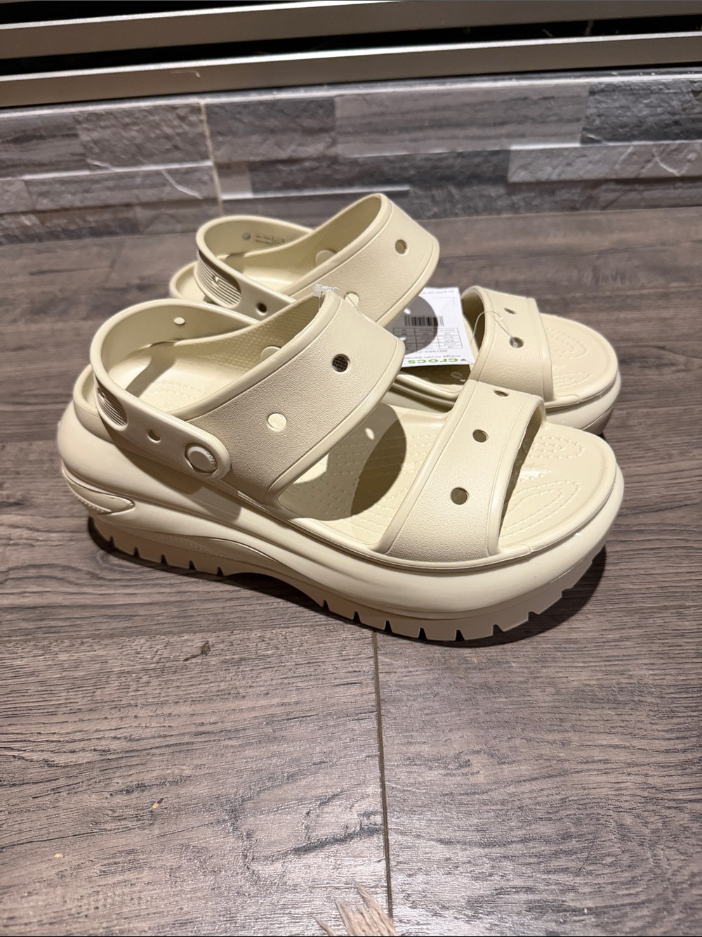 CROCS Cream Platform Double-Strap Sandals - Picture 4 of 9